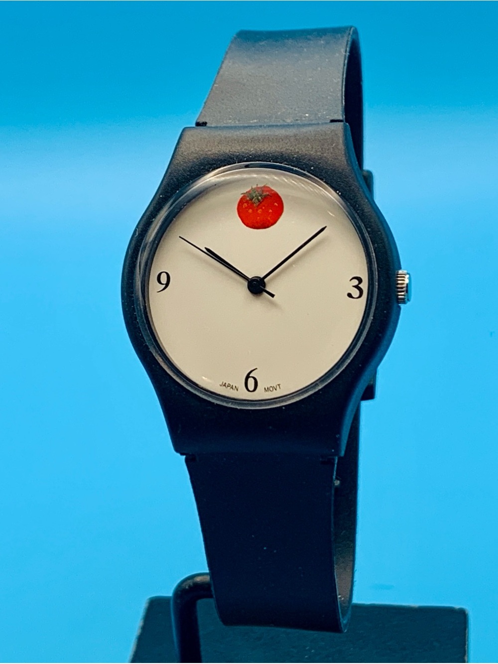 Men’s Quartz Wristwatch Tomato Motif Japan Movt Silicone Strap Works New Battery